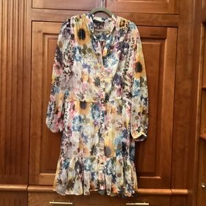 Boston Proper Blue Long Sleeve V-Neck Sundress